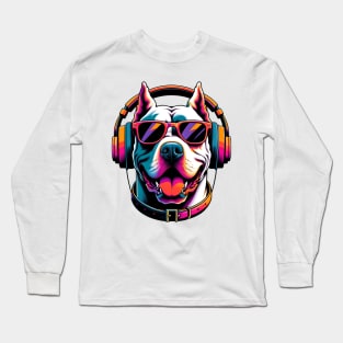 Dogo Argentino Smiling DJ with Vibrant Beats Long Sleeve T-Shirt